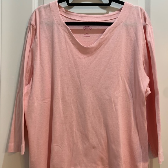 Talbots pink 3/4 Sleeve Tee Plus Sz 2X V-Neck Armpit To Armpit 26” - Picture 3 of 5